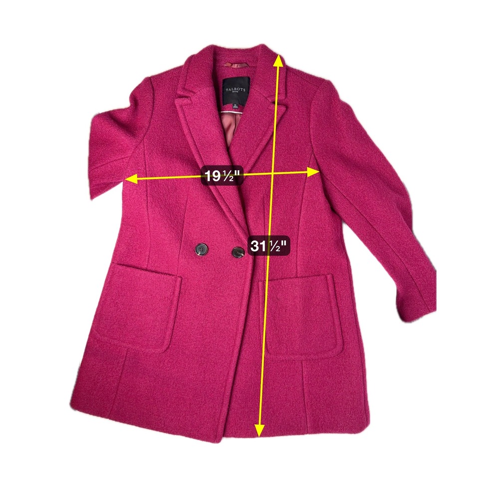Talbots Magenta Wool Blend Double Breasted Pea Coat Boucle Womens Petite Size 8P - Picture 9 of 12